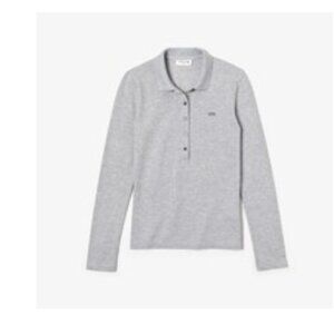 NWT Lacoste Women's Grey Slim Fit Stretch Mini Piqué Polo Shirt (size 36)